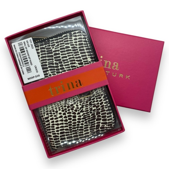 Trina Turk Monochrome Croc Embossed Small Zip Around Vegan Leather Wallet - Picture 10 of 11